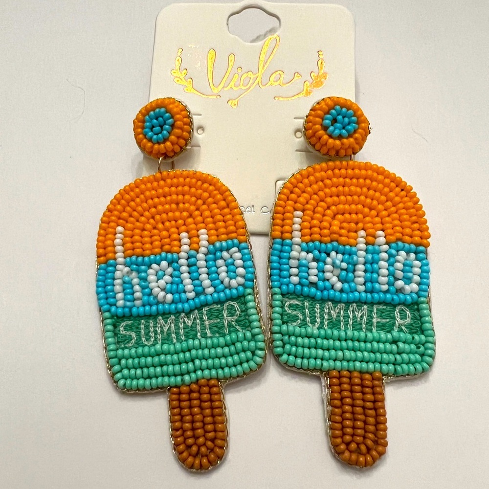 Viola Beaded Popsicle Earrings - Orange and Green Hello Summer